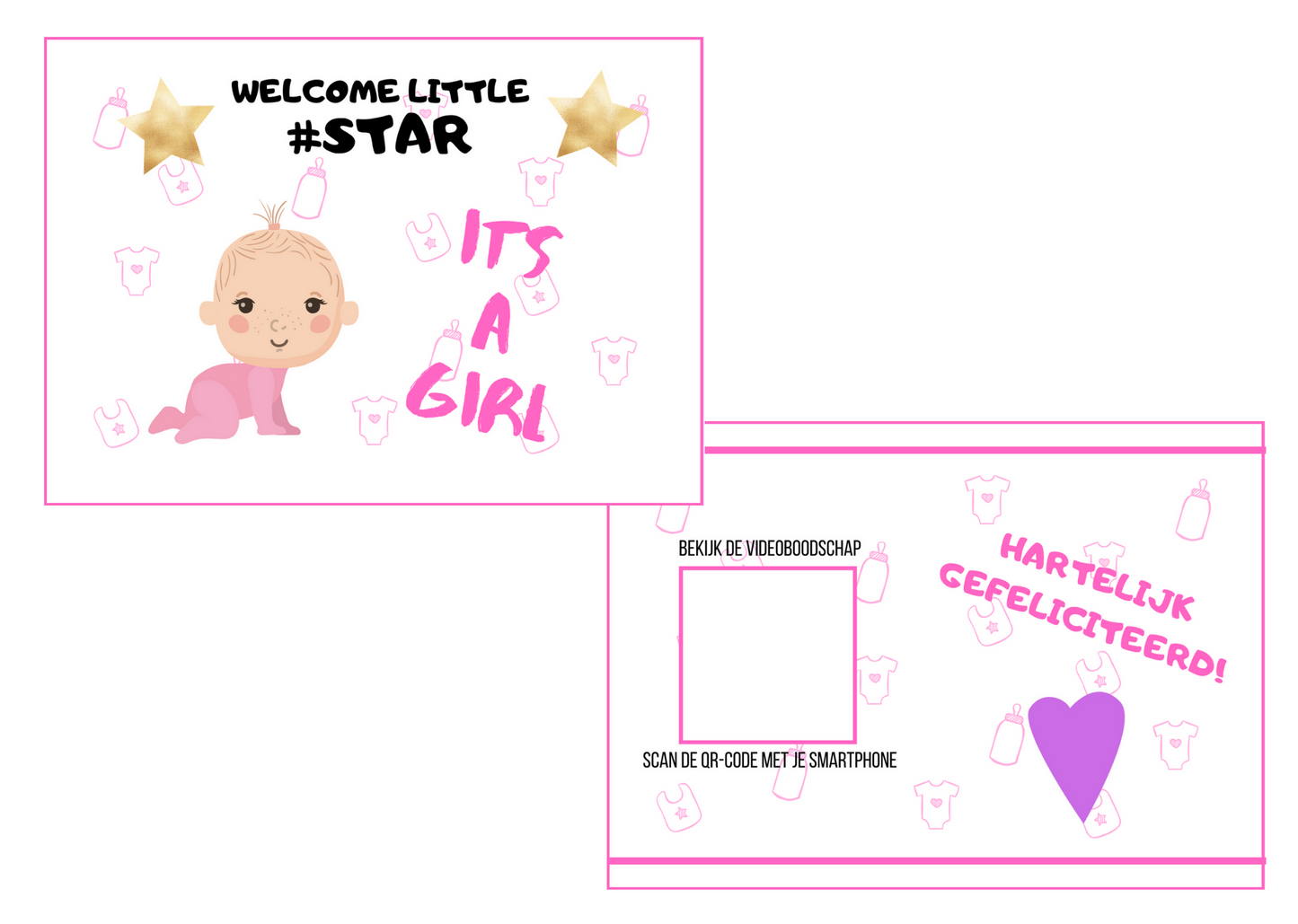 Kaart met videoboodschap: It's a girl - geboortekaart